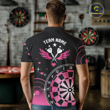Load image into Gallery viewer, Pink And Black Darts Wings Polo &amp; Quarter Zip Custom Darts Shirt For Men, Valentine Darts Gifts TDM5765