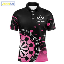 Load image into Gallery viewer, Pink And Black Darts Wings Polo &amp; Quarter Zip Custom Darts Shirt For Men, Valentine Darts Gifts TDM5765