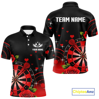 Black And Red Dartboard Roses And Heart Darts Shirt For Men Custom Valentine Darts Jersey Outfit TDM5766