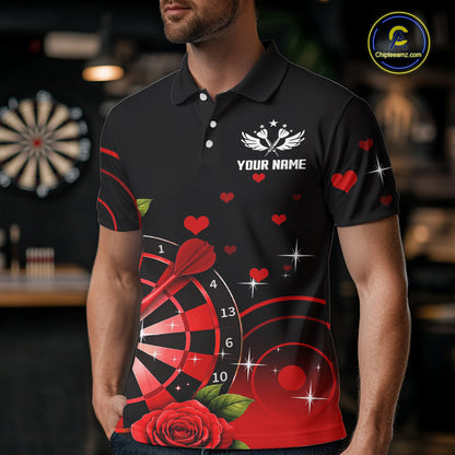 Black And Red Dartboard Roses And Heart Darts Shirt For Men Custom Valentine Darts Jersey Outfit TDM5766