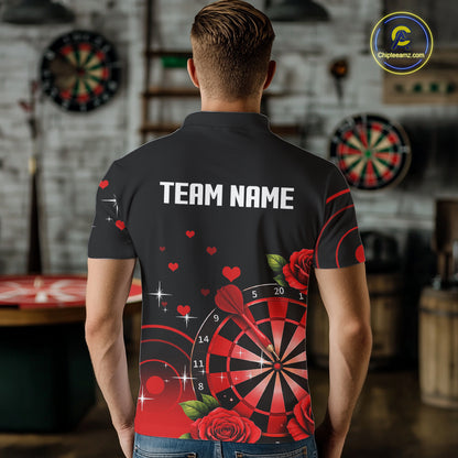 Black And Red Dartboard Roses And Heart Darts Shirt For Men Custom Valentine Darts Jersey Outfit TDM5766
