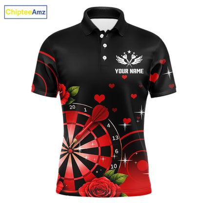 Black And Red Dartboard Roses And Heart Darts Shirt For Men Custom Valentine Darts Jersey Outfit TDM5766