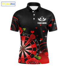 Load image into Gallery viewer, Black And Red Dartboard Roses And Heart Darts Shirt For Men Custom Valentine Darts Jersey Outfit TDM5766