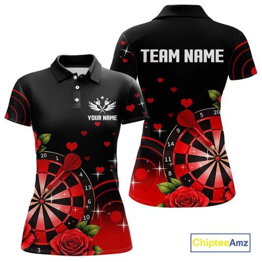 Black And Red Dartboard Roses And Heart Darts Shirt For Women Custom Valentine Darts Jersey Outfit TDM5766