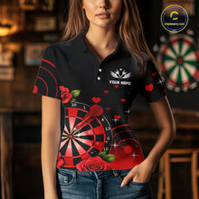 Load image into Gallery viewer, Black And Red Dartboard Roses And Heart Darts Shirt For Women Custom Valentine Darts Jersey Outfit TDM5766
