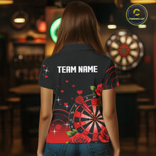 Load image into Gallery viewer, Black And Red Dartboard Roses And Heart Darts Shirt For Women Custom Valentine Darts Jersey Outfit TDM5766