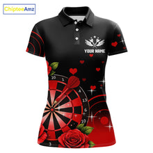 Load image into Gallery viewer, Black And Red Dartboard Roses And Heart Darts Shirt For Women Custom Valentine Darts Jersey Outfit TDM5766