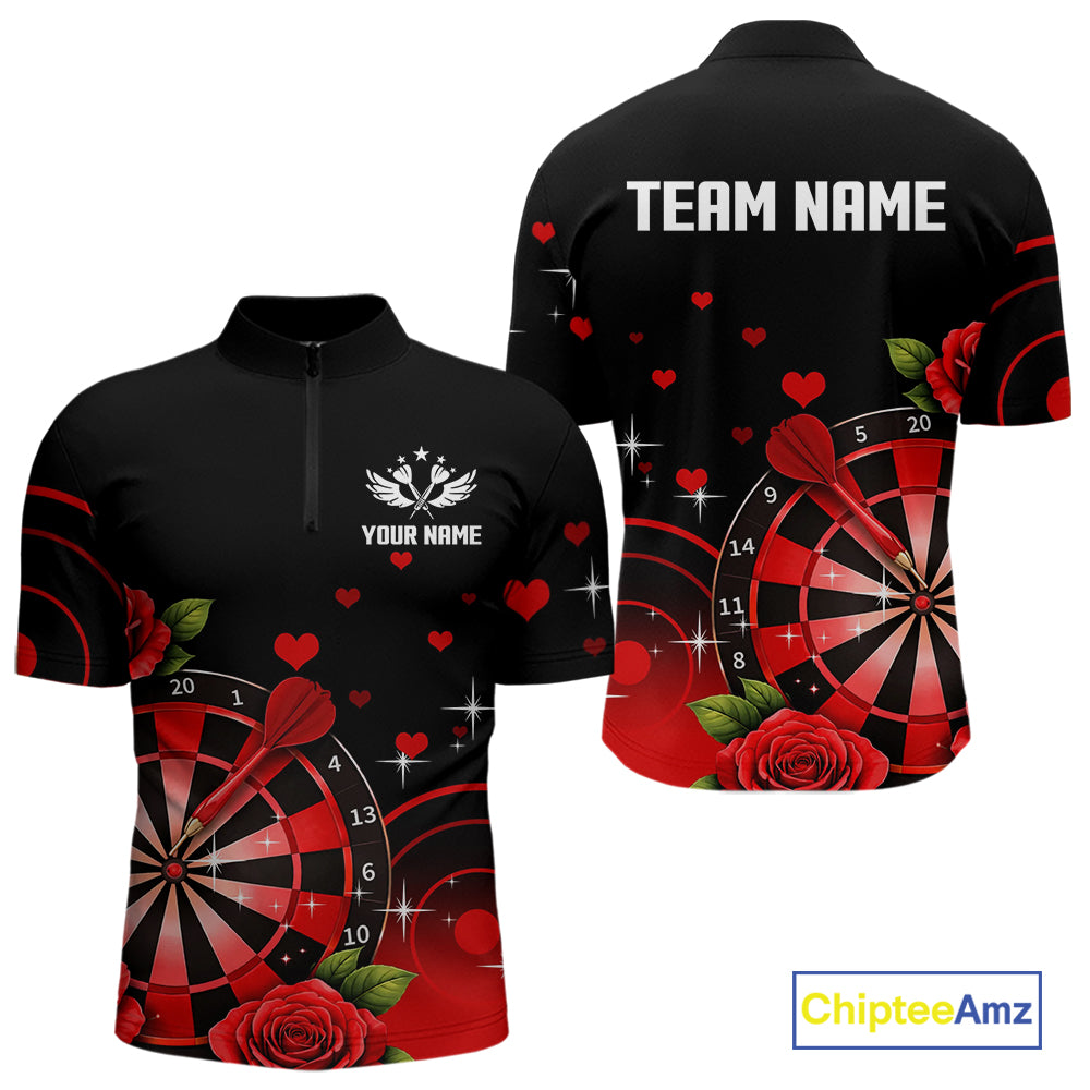 Black And Red Dartboard Roses And Heart Darts Shirt For Men Custom Valentine Darts Jersey Outfit TDM5766
