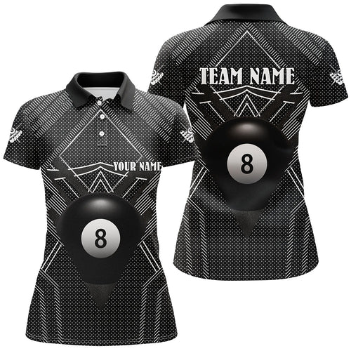 Personalized Black Billiards Jerseys Women Polo Shirts, Best Custom 8 Ball Pool Billiard Outfit TDM1278