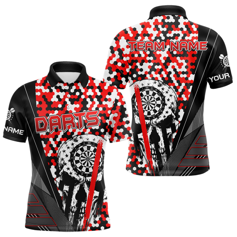 Personalized Red Camo Skull Dart Shirts For Men Custom Funny Skull Dart Jerseys Polo & 1/4 Zip TDM3770