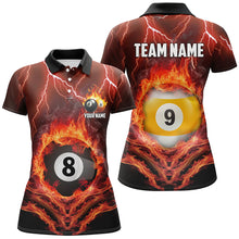Load image into Gallery viewer, Billiard 8 Ball &amp; 9 Ball Fire Lightning Women Polo &amp; 1/4 Zip Shirts Custom Billiard Jersey |Orange TDM1642