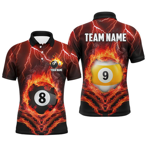 Billiard 8 Ball & 9 Ball Fire Lightning Men Polo & 1/4 Zip Shirts Custom Billiard Jersey |Orange TDM1642