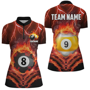 Billiard 8 Ball & 9 Ball Fire Lightning Women Polo & 1/4 Zip Shirts Custom Billiard Jersey |Orange TDM1642