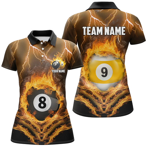 Billiard 8 Ball & 9 Ball Fire Lightning Women Polo & 1/4 Zip Shirts Custom Billiard Jersey |Yellow TDM1643