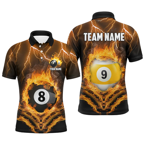 Billiard 8 Ball & 9 Ball Fire Lightning Men Polo & 1/4 Zip Shirts Custom Billiard Jersey |Yellow TDM1643