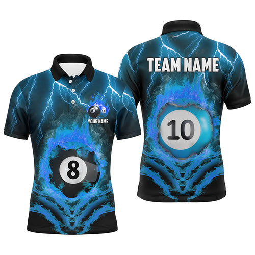 Billiard 8 Ball & 10 Ball Fire Lightning Men Polo & Quarter-Zip Shirt Custom Billiard Jersey Attire TDM1645