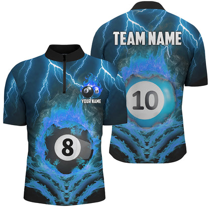 Billiard 8 Ball & 10 Ball Fire Lightning Men Polo & Quarter-Zip Shirt Custom Billiard Jersey Attire TDM1645