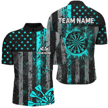 Load image into Gallery viewer, Custom Turquoise Grunge Us Flag Patriotic Darts Shirt For Men, Retro Darts Board Darts Team Jerseys TDM1648