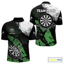 Load image into Gallery viewer, Retro Black Green Grunge Pattern Darts Polo, Quarter Zip Custom Men Dart Shirt Team Dart Jersey TDM4039