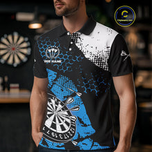 Load image into Gallery viewer, Retro Black Blue Grunge Pattern Darts Polo, Quarter Zip Custom Men Dart Shirt Team Dart Jersey TDM4040