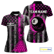 Load image into Gallery viewer, Custom Pink Grunge US Flag Patriotic Billiard Shirts For Women, Retro 8 Ball Pool Billiard Jersey TDM4045