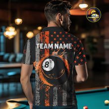 Load image into Gallery viewer, Custom Orange Grunge US Flag Patriotic Billiard Shirts For Men, Retro 8 Ball Pool Billiard Jersey TDM4046