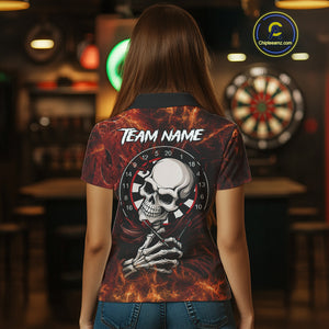 Personalized Orange Funny Skeleton Darts Shirt For Women Custom Skull Darts League Team Jersey TDM4396