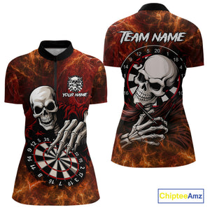 Personalized Orange Funny Skeleton Darts Shirt For Women Custom Skull Darts League Team Jersey TDM4396