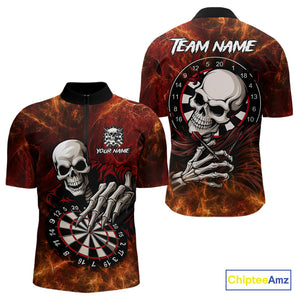 Personalized Orange Funny Skeleton Darts Shirt For Men Custom Skull Darts League Team Jersey TDM4396