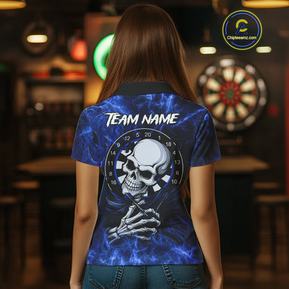 Personalized Blue Funny Skeleton Darts Shirt For Women Custom Skull Darts League Team Jersey TDM4397