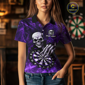Personalized Purple Funny Skeleton Darts Shirt For Women Custom Skull Darts League Team Jersey TDM4398