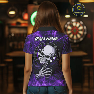 Personalized Purple Funny Skeleton Darts Shirt For Women Custom Skull Darts League Team Jersey TDM4398