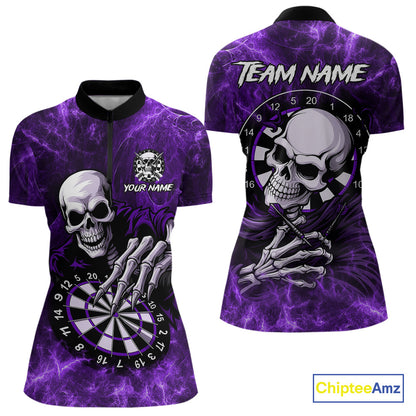 Personalized Purple Funny Skeleton Darts Shirt For Women Custom Skull Darts League Team Jersey TDM4398