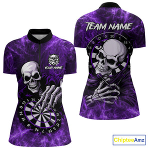 Personalized Purple Funny Skeleton Darts Shirt For Women Custom Skull Darts League Team Jersey TDM4398