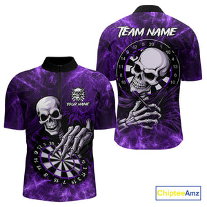 Personalized Purple Funny Skeleton Darts Shirt For Men Custom Skull Darts League Team Jersey TDM4398
