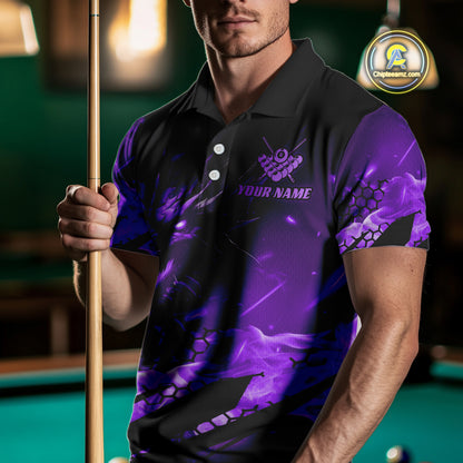 Personalized Purple Flame Dragon 8 Ball Billiard Shirt For Men, Pool Team Jersey Polo & 1/4 Zip TDM4401