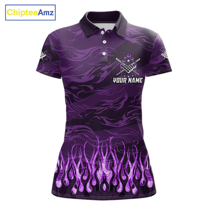 Custom Purple Flaming 8 Ball Pool Fire Polo Shirt Designed for Personalized Billiard Team Jerseys with Vibrant Flame Graphics and Athletic Performance Style