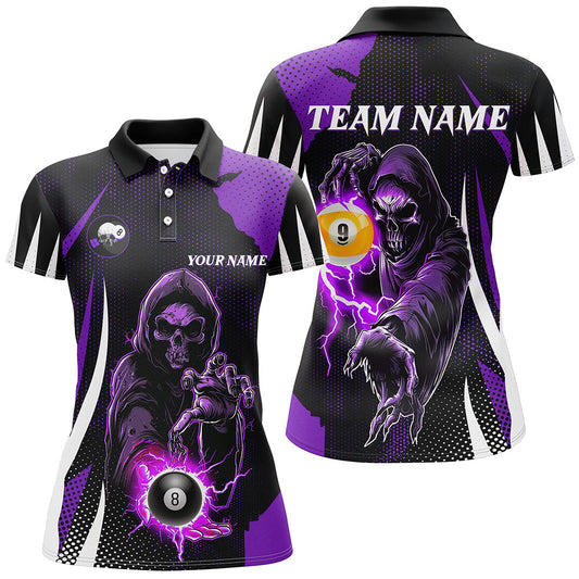 Funny Purple Grim Reaper 8 Ball & 9 Ball Billiard Shirts For Women Custom League Billiard Jerseys TDM2285