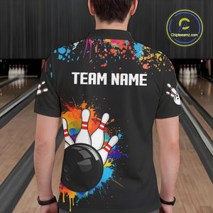 Personalized Colorful Paint Splash Bowling Shirt For Men, Funny Bowling Team Jersey Polo, 1/4 Zip TDM4637