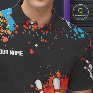 Personalized Colorful Paint Splash Bowling Shirt For Men, Funny Bowling Team Jersey Polo, 1/4 Zip TDM4637