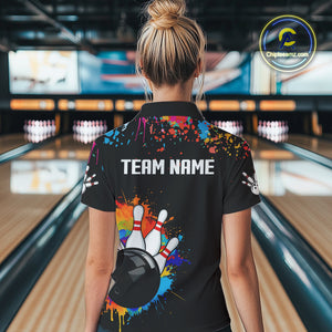 Personalized Colorful Paint Splash Bowling Shirt For Women, Funny Bowling Team Jersey Polo, 1/4 Zip TDM4637