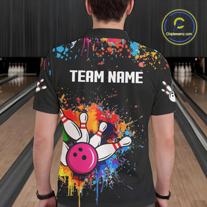 Funny Colorful Bowling Shirt For Men Custom Bowling Team Jersey Outfit Polo & Quarter Zip |Black TDM4638
