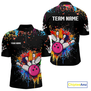 Funny Colorful Bowling Shirt For Men Custom Bowling Team Jersey Outfit Polo & Quarter Zip |Black TDM4638