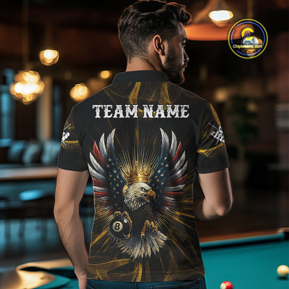 Personalized Crown American Flag Eagle 8 Ball Billiard Shirt For Men Custom Pool Team Jersey TDM5043