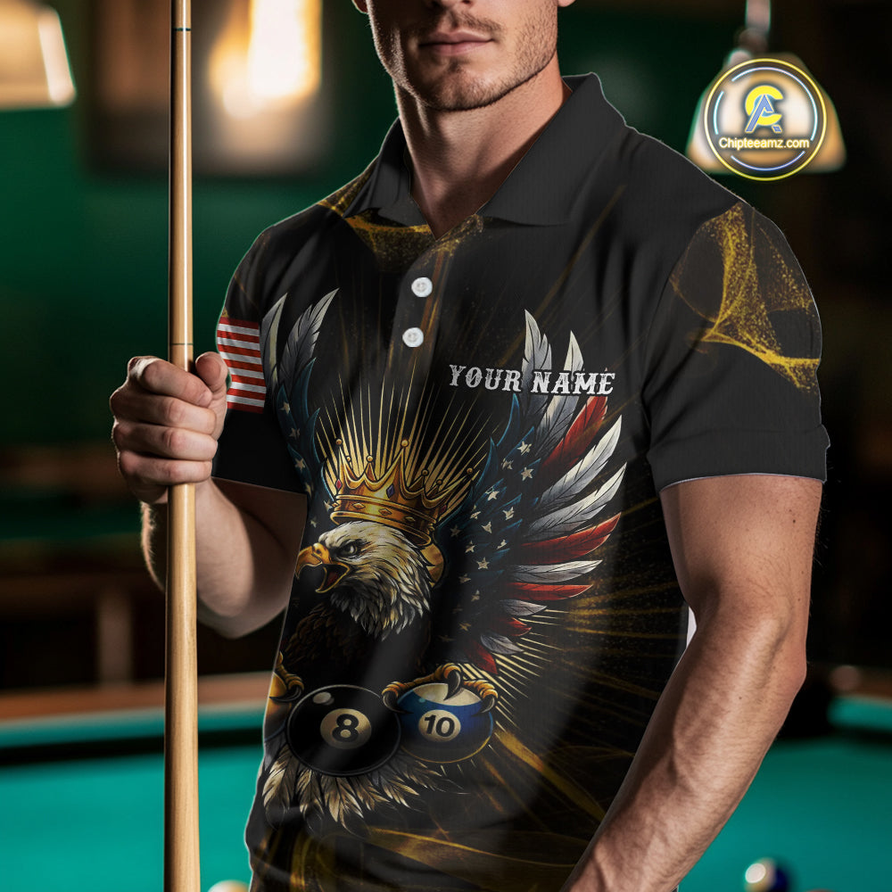 Personalized Crown American Flag Eagle 8, 9 & 10 Ball Pool Shirt For Men, Billiard Team Jersey TDM5044