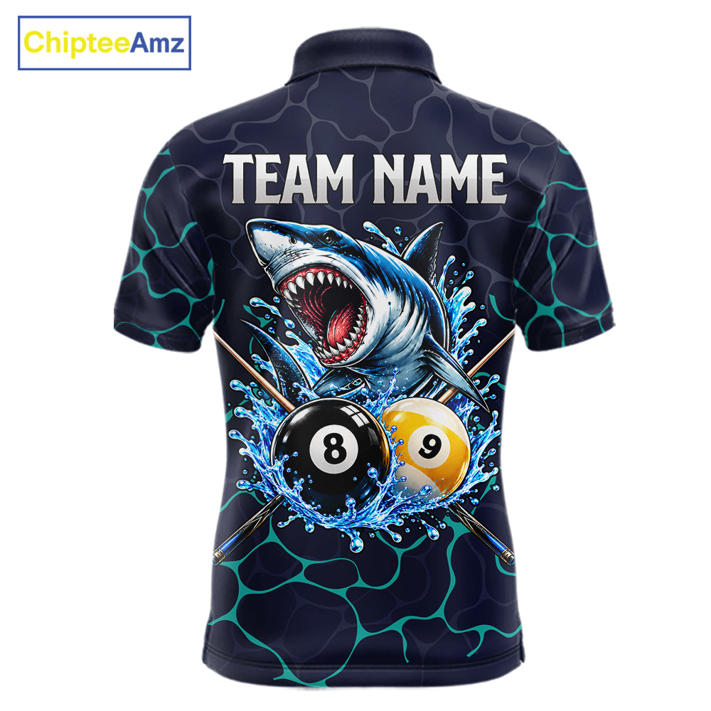 Blue Funny Shark 8 Ball & 9 Ball Lightning Billiard Shirts For Men Custom Pool Team Jersey TDM7948
