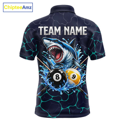 Blue Funny Shark 8 Ball & 9 Ball Lightning Billiard Shirts For Men Custom Pool Team Jersey TDM7948