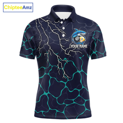 Blue Funny Shark 8 Ball & 9 Ball Lightning Billiard Shirts For Men Custom Pool Team Jersey TDM7948