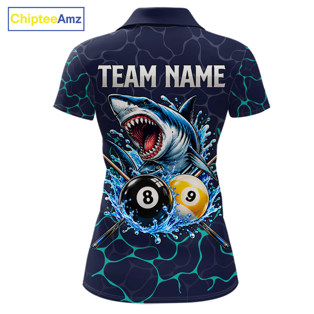 Blue Funny Shark 8 Ball & 9 Ball Lightning Billiard Shirts For Women Custom Pool Team Jersey TDM7948