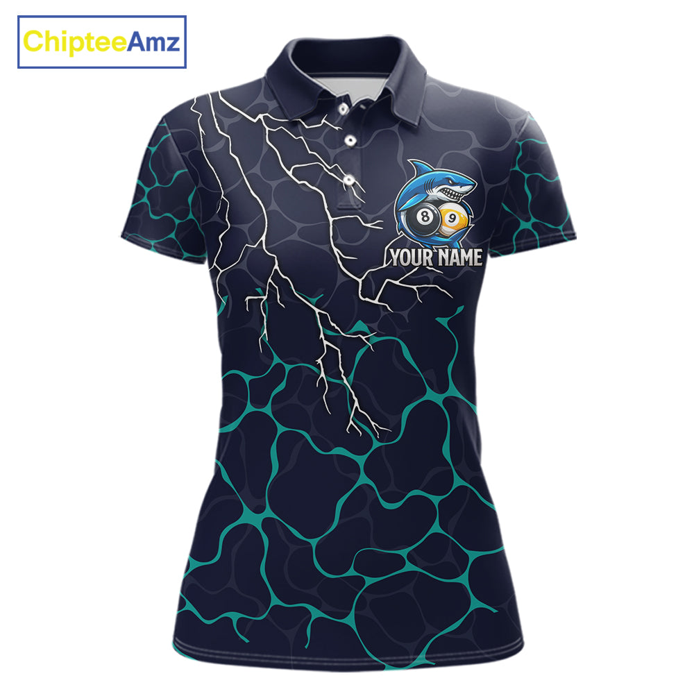 Blue Funny Shark 8 Ball & 9 Ball Lightning Billiard Shirts For Women Custom Pool Team Jersey TDM7948